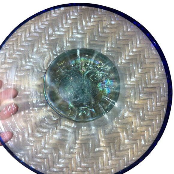 Vintage Blown Iredescent Art Glass Celestrial Sun Face Plate Plague Man Moon 9" - Picture 7 of 8